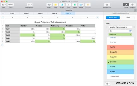 วิธีใช้การจัดรูปแบบตามเงื่อนไขใน Numbers บน Mac 