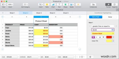 วิธีใช้การจัดรูปแบบตามเงื่อนไขใน Numbers บน Mac 