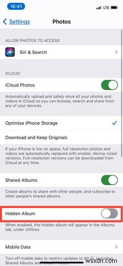 วิธีซ่อนอัลบั้มรูปภาพที่ซ่อนอยู่ใน iPhone 