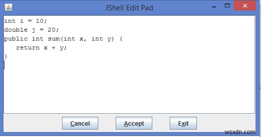 คำสั่ง /edit ที่แตกต่างกันใน JShell ใน Java 9 คืออะไร 