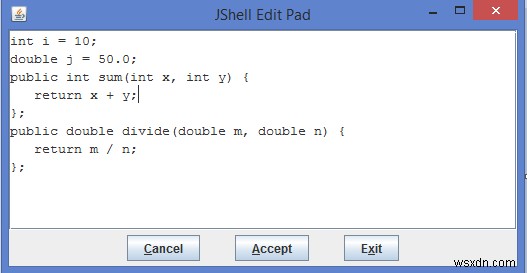 คำสั่ง /edit ที่แตกต่างกันใน JShell ใน Java 9 คืออะไร 