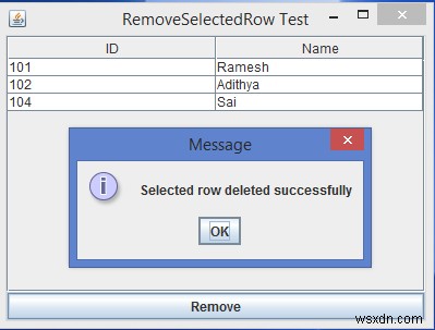 เราจะลบแถวที่เลือกออกจาก JTable ใน Java ได้อย่างไร 