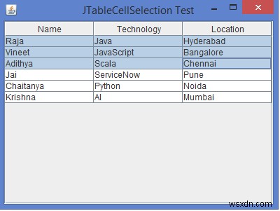 จะเลือกเซลล์ต่าง ๆ ของ JTable โดยทางโปรแกรมใน Java ได้อย่างไร 