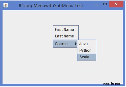 เราจะสร้าง JPopupMenu ด้วยเมนูย่อยใน Java ได้อย่างไร? 