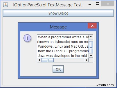 เราจะใช้ข้อความยาวของกล่องโต้ตอบข้อความ JOptionPane ใน Java ได้อย่างไร 
