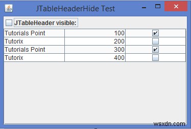 เราจะแสดง/ซ่อนส่วนหัวของตารางของ JTable ใน Java ได้อย่างไร 