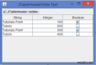 เราจะแสดง/ซ่อนส่วนหัวของตารางของ JTable ใน Java ได้อย่างไร 