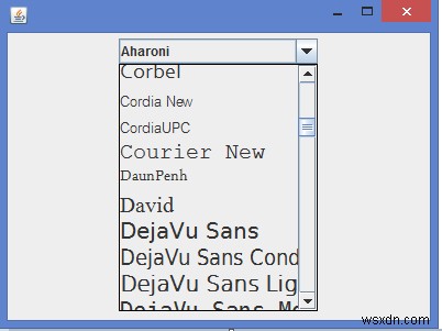 จะแสดงรายการแบบอักษรต่าง ๆ ภายใน JComboBox ใน Java ได้อย่างไร 