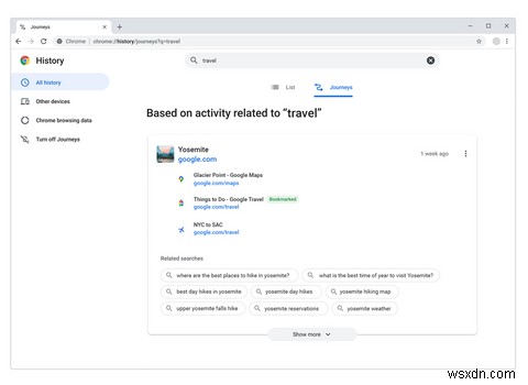 วิธีใช้ Chrome Journeys เพื่อดำเนินการค้นหาทางอินเทอร์เน็ตแบบเก่าต่อ 