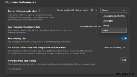 วิธีใช้โหมดประสิทธิภาพใน Microsoft Edge 