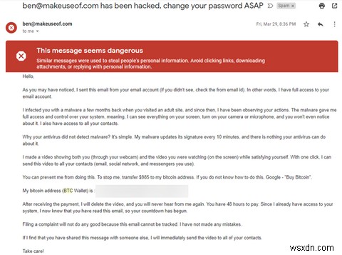 อีเมลหลอกลวงเว็บไซต์สำหรับผู้ใหญ่:อย่าให้ Bitcoin แก่โจร 