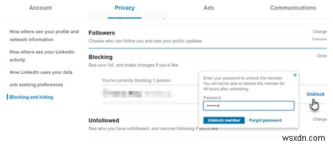 วิธีบล็อกคนใน LinkedIn 