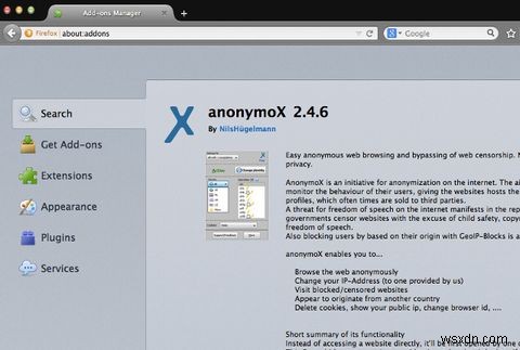 เรียกดูแบบส่วนตัว &บายพาส Georestrictions ด้วย AnonymoX Firefox 