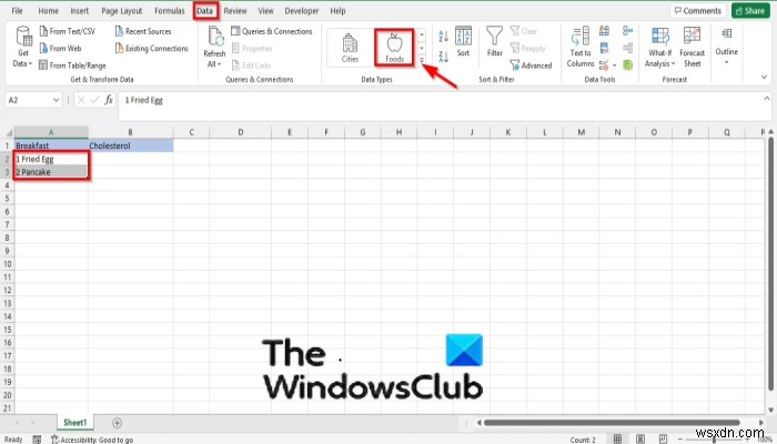 วิธีใช้ประเภทข้อมูลอาหารใน Microsoft Excel 