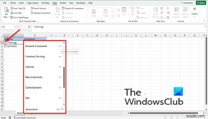 วิธีใช้ประเภทข้อมูลอาหารใน Microsoft Excel 