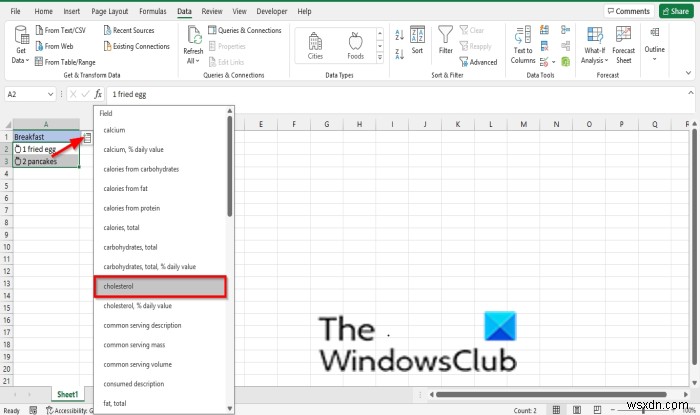 วิธีใช้ประเภทข้อมูลอาหารใน Microsoft Excel 