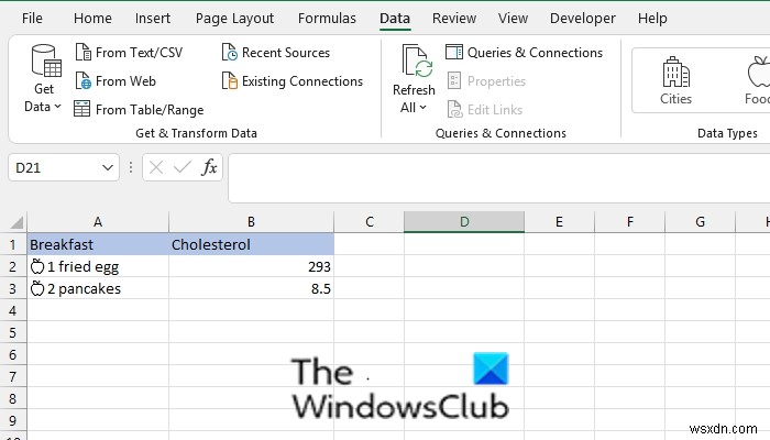วิธีใช้ประเภทข้อมูลอาหารใน Microsoft Excel 