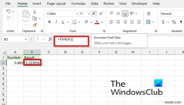 วิธีใช้ฟังก์ชัน TAN ใน Microsoft Excel 