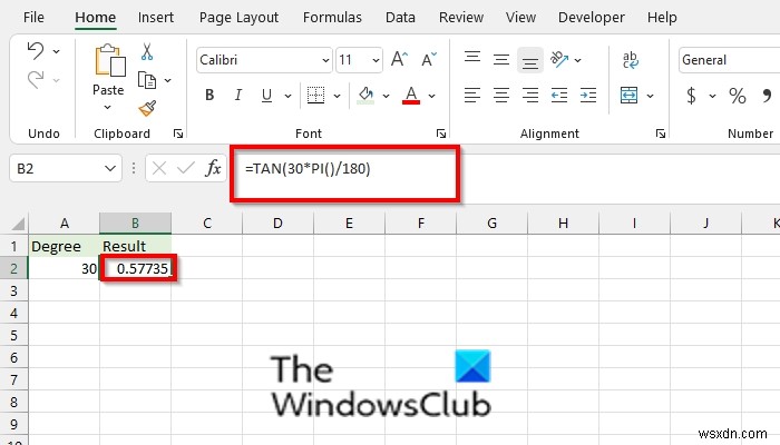 วิธีใช้ฟังก์ชัน TAN ใน Microsoft Excel 