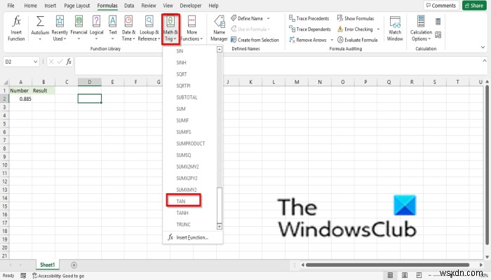 วิธีใช้ฟังก์ชัน TAN ใน Microsoft Excel 