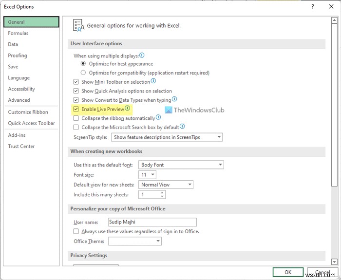 วิธีเปิดหรือปิดใช้งานการแสดงตัวอย่างแบบสดใน Word, Excel, PowerPoint 