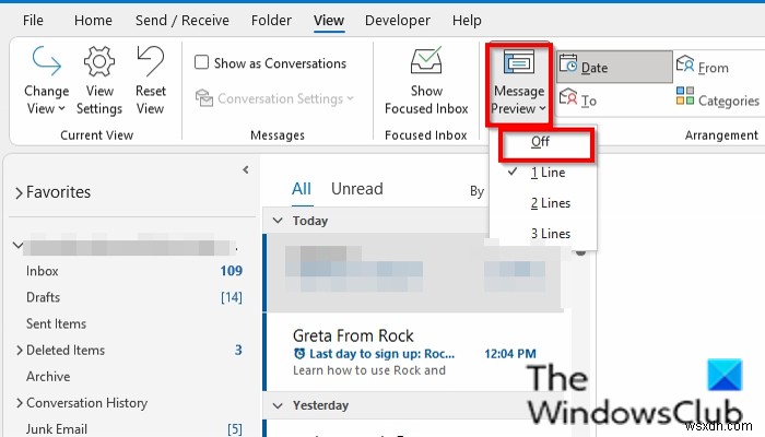 วิธีปิดการแสดงตัวอย่างข้อความใน Outlook