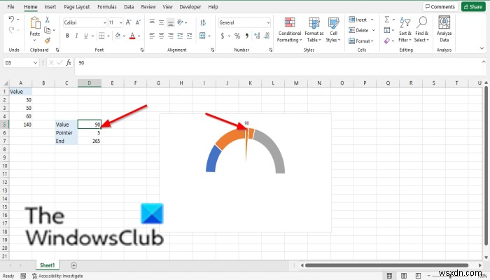 วิธีสร้างแผนภูมิมาตรวัดใน Excel