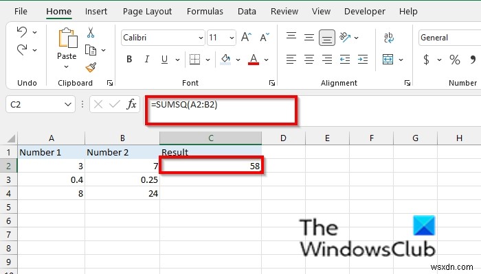 วิธีใช้ฟังก์ชัน SUMSQ ใน Excel 