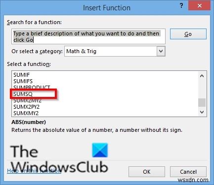 วิธีใช้ฟังก์ชัน SUMSQ ใน Excel 