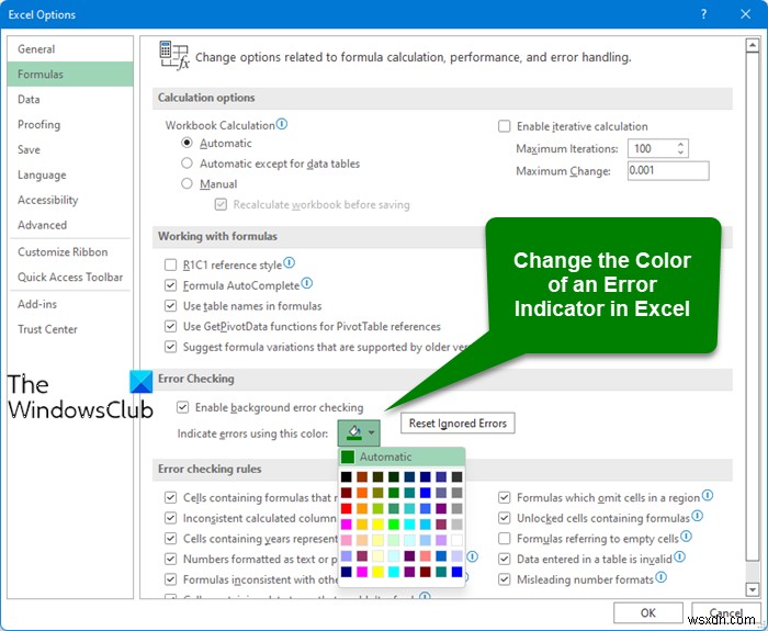 วิธีการเปลี่ยนสีของตัวบ่งชี้ข้อผิดพลาดใน Excel 