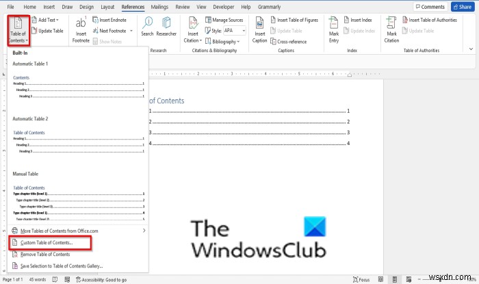 วิธีแก้ไข อัปเดต ลบสารบัญใน Word 