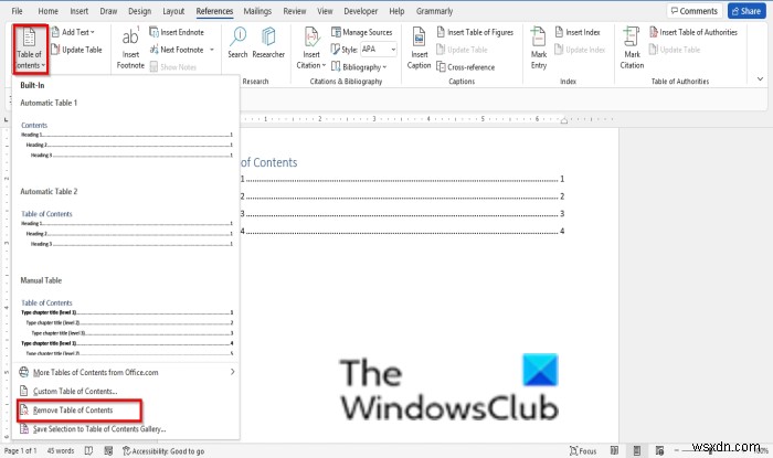 วิธีแก้ไข อัปเดต ลบสารบัญใน Word 