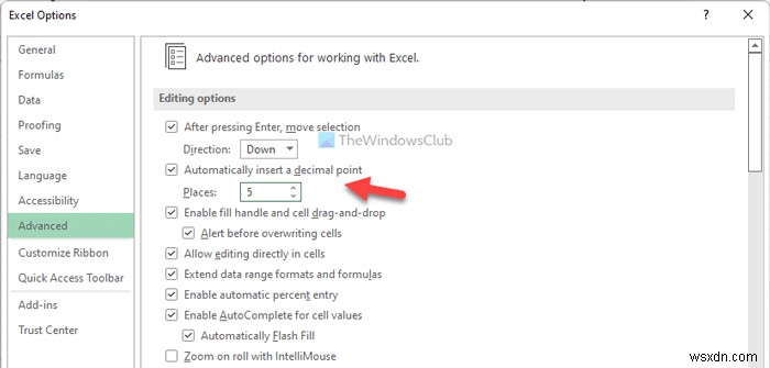 วิธีการแทรกจุดทศนิยมโดยอัตโนมัติใน Excel 