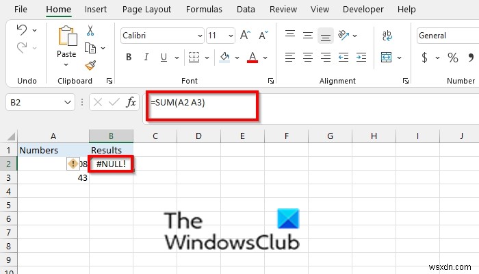 วิธีแก้ไขข้อผิดพลาด #NULL ใน Excel 