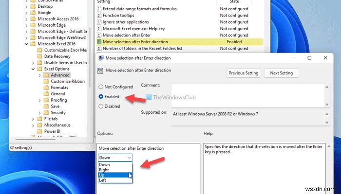 วิธีเปลี่ยนทิศทางของปุ่ม Enter ใน Excel 