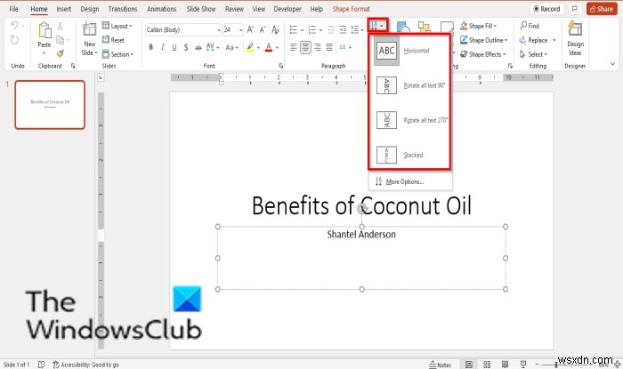 วิธีการหมุนหรือเปลี่ยนทิศทางข้อความใน PowerPoint