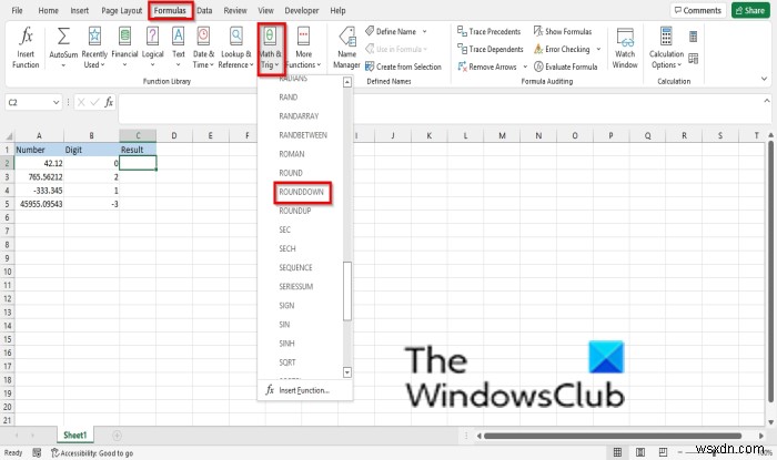 วิธีใช้ฟังก์ชัน ROUNDDOWN ใน Excel