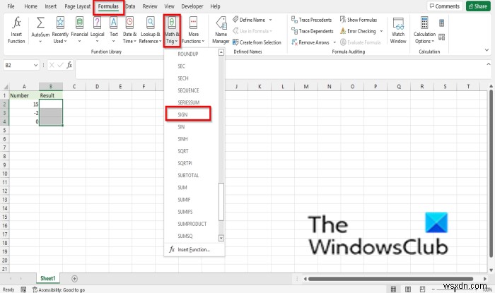 วิธีใช้ฟังก์ชัน SIGN ใน Excel 