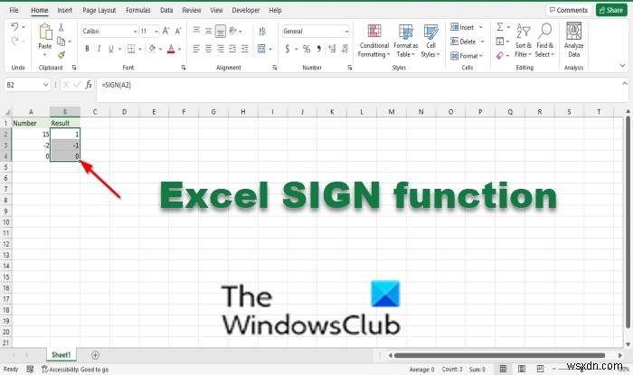 วิธีใช้ฟังก์ชัน SIGN ใน Excel 