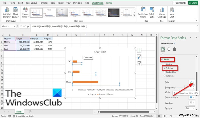 วิธีสร้างแผนภูมิแท่งหรือแผนภูมิความคืบหน้าของวงกลมใน Excel 