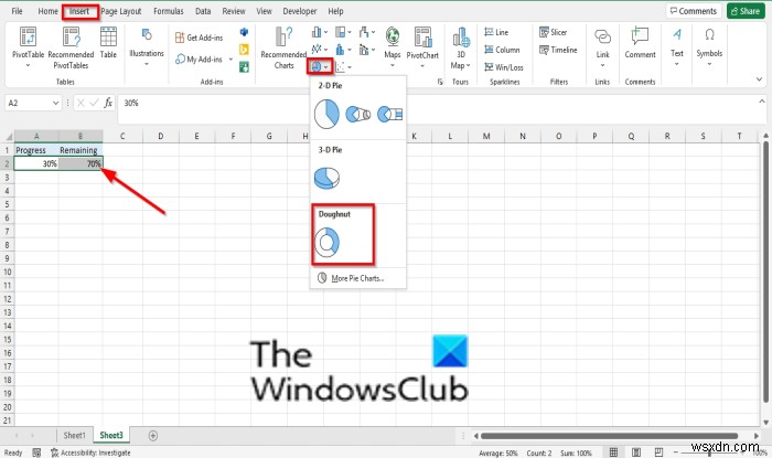 วิธีสร้างแผนภูมิแท่งหรือแผนภูมิความคืบหน้าของวงกลมใน Excel 