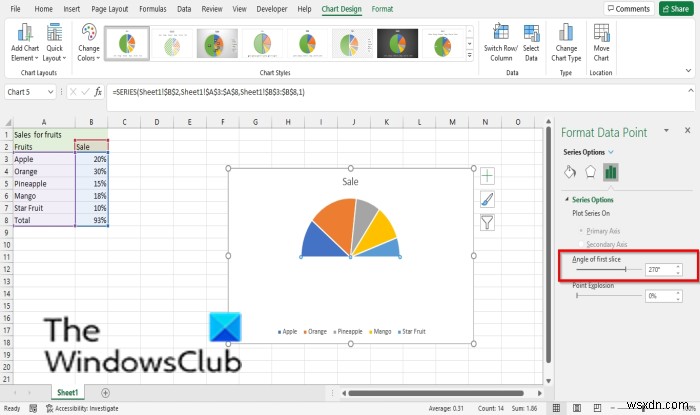 วิธีสร้างแผนภูมิวงกลมครึ่งวงกลมใน Excel