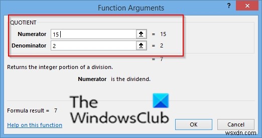 วิธีใช้ฟังก์ชัน Quotient ใน Excel 