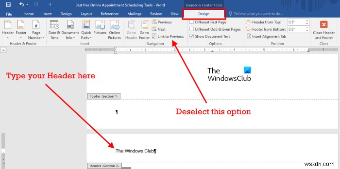 วิธีแทรกส่วนหัวและส่วนท้ายในหน้าเฉพาะใน Microsoft Word 