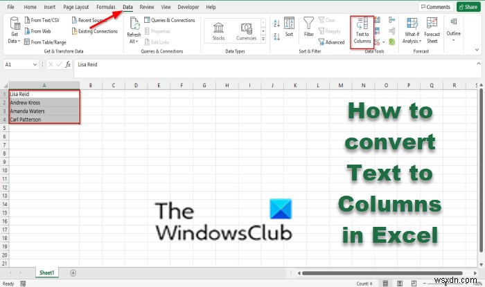 วิธีแปลงข้อความเป็นคอลัมน์ใน Excel 