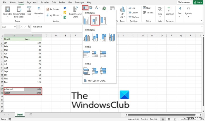 วิธีสร้างแผนภูมิเทอร์โมมิเตอร์ใน Excel 