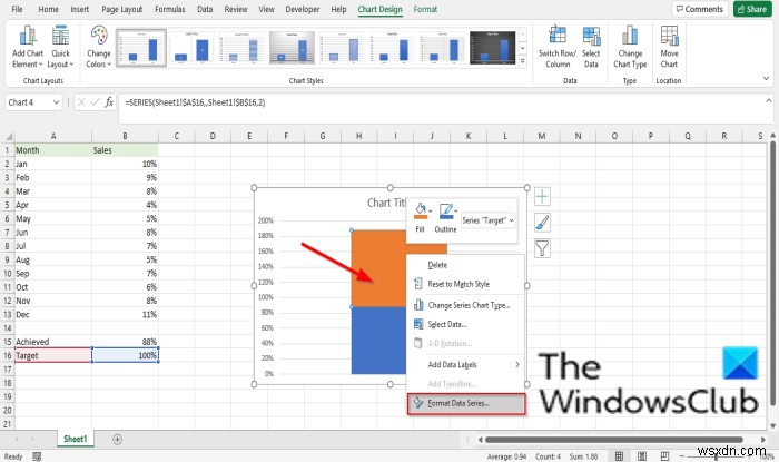 วิธีสร้างแผนภูมิเทอร์โมมิเตอร์ใน Excel 