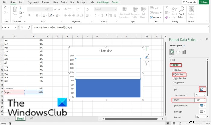 วิธีสร้างแผนภูมิเทอร์โมมิเตอร์ใน Excel 