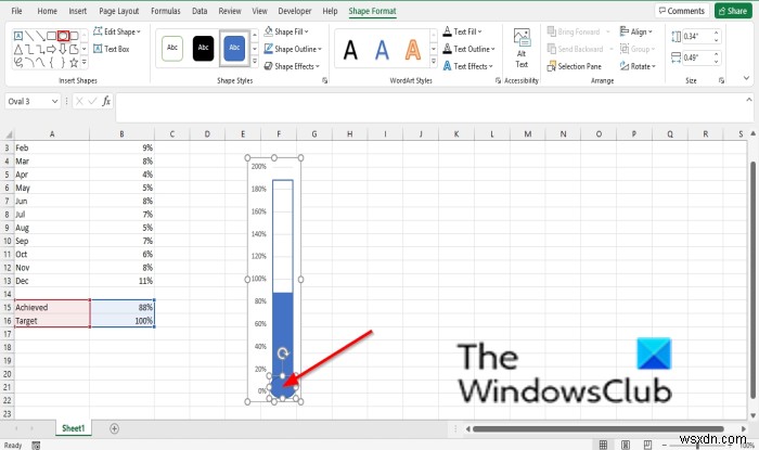 วิธีสร้างแผนภูมิเทอร์โมมิเตอร์ใน Excel 