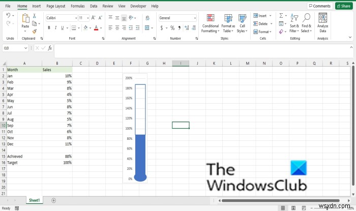 วิธีสร้างแผนภูมิเทอร์โมมิเตอร์ใน Excel 